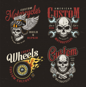 Vintage motorcycle colorful emblems Free Vector Vintage motorcycle colorful emblems Free Vector
