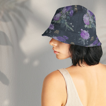Vintage purple roses bucket hat apparel mockup Vintage purple roses bucket hat apparel mockup