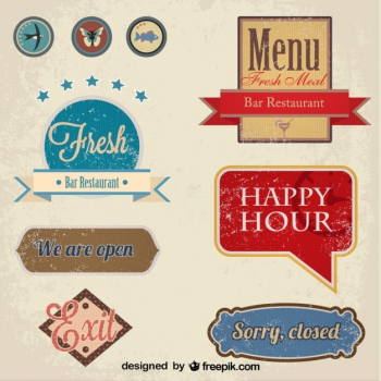 Vintage Restaurant Badge and Labels Set Vintage Restaurant Badge and Labels Set