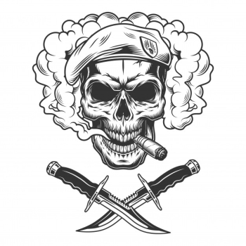 Vintage skull in navy seal beret Free Vector