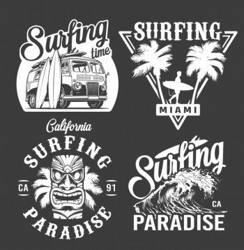 Vintage surf monochrome emblems Free Vector Vintage surf monochrome emblems Free Vector