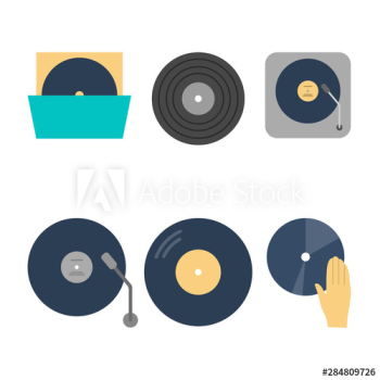 Vintage vinyl disc icon set