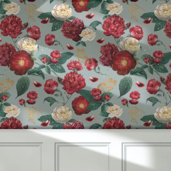 Vintage wallpaper red flowers mockup Vintage wallpaper red flowers mockup