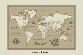 Vintage world map carthography design Free Vector