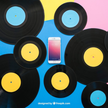 Vinyl mockup with smartphone