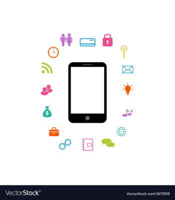 Virtual world with smartphone set infographic vector image Virtual world with smartphone set infographic vector image