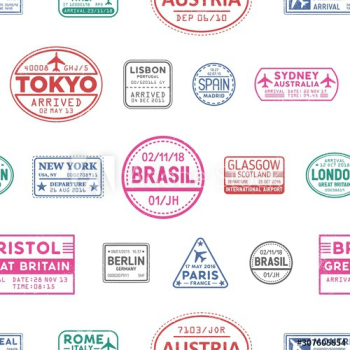 Visa stamps vector seamless pattern