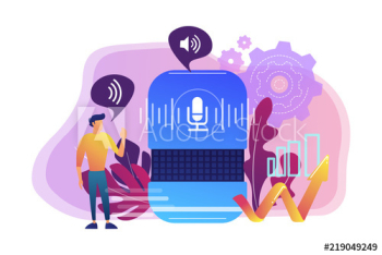 Voice controlled smart speaker and user talking Voice controlled smart speaker and user talking