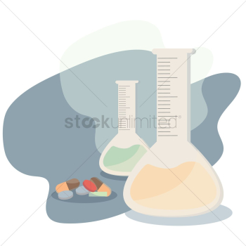 Volumetric flask with medicines Volumetric flask with medicines