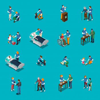 Volunteer charity isometric people set Free Vector Volunteer charity isometric people set Free Vector