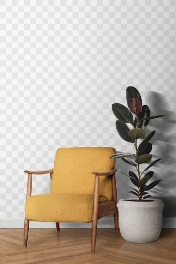 Wall png mockup, yellow armchair, | Free PNG Mockup - rawpixel