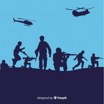 War background with silhouettes of soldiers War background with silhouettes of soldiers