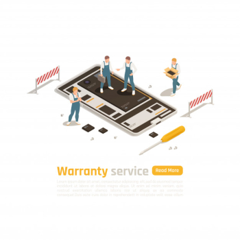 Warranty service isometric design concept with group of professionals engage in repair  and restoration electronic devices of high complexity Free Vector