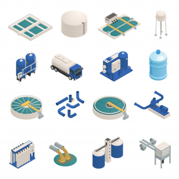 Wastewater purification isometric elements set Free Vector Wastewater purification isometric elements set Free Vector