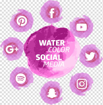 Water Color Social Media logos, Social media Social network Icon, Pink Watercolor Social Tools transparent background PNG clipart