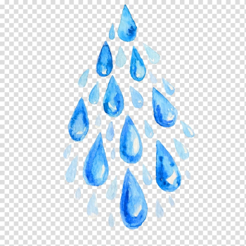 Water droplets illustration, Watercolor painting Icon, Watercolor blue water droplets transparent background PNG clipart