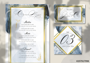 Watercolor and Marble Elegant Wedding Table and Menu Set Watercolor and Marble Elegant Wedding Table and Menu Set