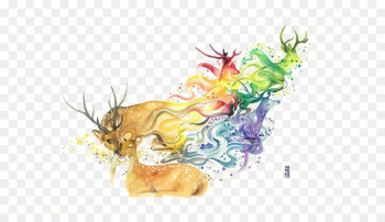 Watercolor: Animals Watercolor painting Drawing Illustration - Color deer 
