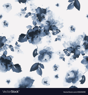 watercolor blue flower with leaves repeat design