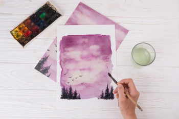 Watercolor Clipart,Landscape with Sky Watercolor Clipart,Landscape with Sky