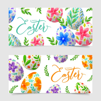 Watercolor design easter day banners with eggs Free Vector Watercolor design easter day banners with eggs Free Vector