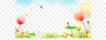 Watercolor Flower Plant Butterfly Blue Sky Background Watercolor Flower Plant Butterfly Blue Sky Background