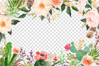 Watercolor flowers smile flowers border transparent background PNG clipart