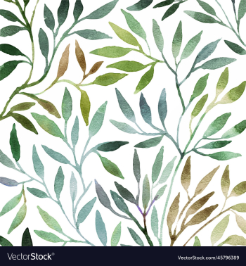 watercolor green leaves repeat design fabric print