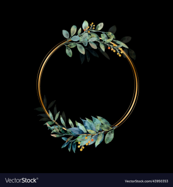 watercolor green leaves wreath with gold circle watercolor green leaves wreath with gold circle