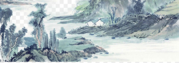 Watercolor Landscape Watercolor painting Art Wallpaper - Ancient tradition of water lake 