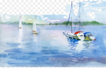 Watercolor Landscape Watercolor painting Boat Illustration - Beautiful watercolor landscape boat lake 