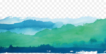 Watercolor Landscape Watercolor painting Green Shan shui - Green Watercolor Landscape Border 