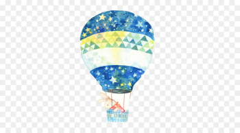 Watercolor painting Balloon Drawing - Bunnies hot air balloon ride Stock Image 