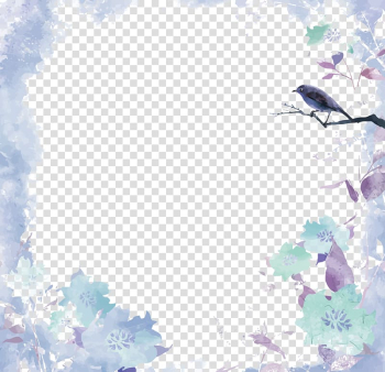 Watercolor painting Euclidean , watercolor border, gray bird perching on branch frame template transparent background PNG clipart