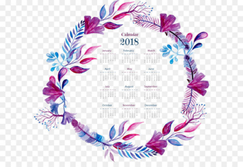 Watercolor painting - Exquisite purple watercolor wreath calendar 