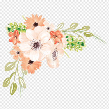 Watercolor painting Flower, Watercolor flowers, white and orange flowers, watercolor Leaves, flower Arranging, artificial Flower png