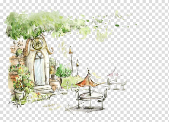 Watercolor painting Fukei Landscape painting Illustration, Illustration Door transparent background PNG clipart
