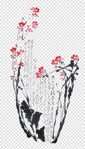 Watercolor painting Ink wash painting Plum blossom , Plum flower transparent background PNG clipart