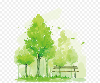 Watercolor painting Mural Illustration - Vector green trees Watercolor painting Mural Illustration - Vector green trees