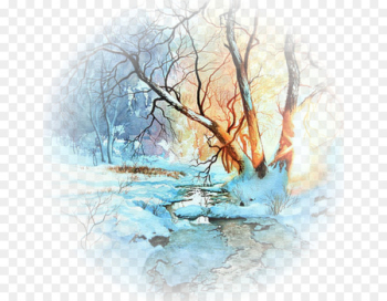 Watercolor painting Painting Trees and Landscapes in Watercolor Landscape painting - winter landscape 