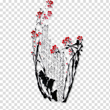 Watercolor painting Plum blossom Ink wash painting, Plum flower transparent background PNG clipart