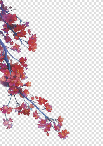 Watercolor painting Plum blossom Ink wash painting, Red plum blossom decorative pattern transparent background PNG clipart