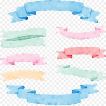 Watercolor painting Ribbon Banner - Drawing with acquisition Watercolor painting Ribbon Banner - Drawing with acquisition