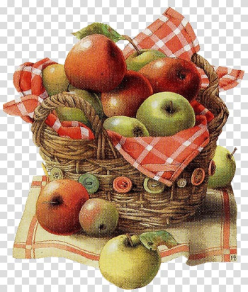 Watercolor painting The Basket of Apples Varenye Decoupage, fruits basket transparent background PNG clipart