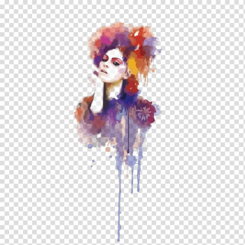 Watercolor painting Woman Illustration, Free Portrait Drawing buckle material transparent background PNG clipart