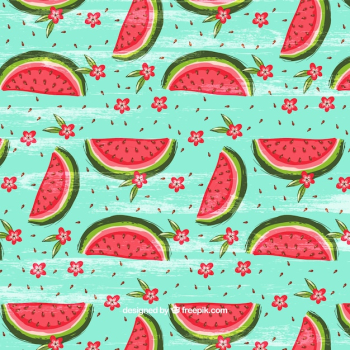 Watercolor pattern with watermelons and flowers background