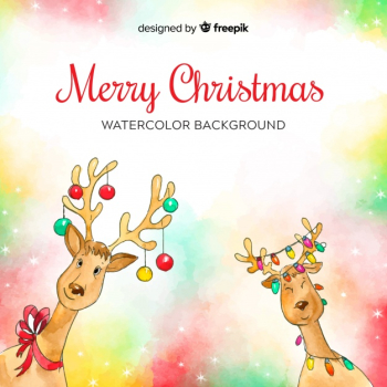 Watercolor reindeers christmas background Watercolor reindeers christmas background