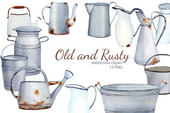 Watercolor Rustic Farmhouse Clipart. Vintage French country Watercolor Rustic Farmhouse Clipart. Vintage French country