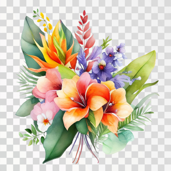 Watercolor tropical flower bouquets, PNG transparent background