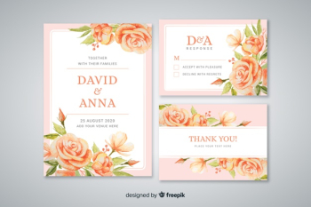 Watercolor wedding stationery template collection Free Vector